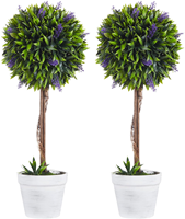 HOMCOM 2er-Set Langlebige Künstliche Kugelbäume und Lavendelblumen-Deko für Innen/Außen, 60cm Grün