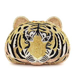 Bolsa de Mão de Luxo Feminina de Alta Qualidade com Cristais em Formato de Tigre, Coruja, Pavão, Borboleta e Gato, Clutch com Correntes para Noite - Product Image 2