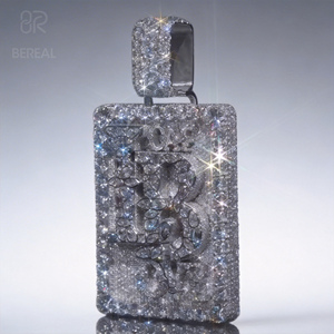 Colgante de cadena 3D con letras de moissanita VVS que pasa la prueba del diamante, estilo hip hop de lujo, colgante con nombre de diamante en forma de pera, joyería para hombre - Product Image 1