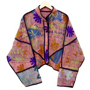 Indian Suzani Embroidery Knitted Handmade Printed Cotton Breathable Quick Dry Eco-Friendly Kantha <b>Jacket</b> for <b>Women</b> Outerwear - Product Image 1
