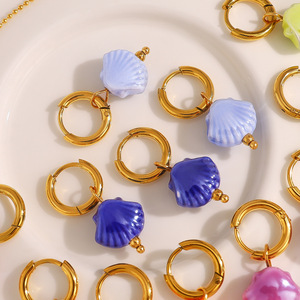 Pendientes en forma de concha de la serie Ocean, pendientes de moda de acero inoxidable chapados en oro de 18 quilates para mujer, regalos - Product Image 4