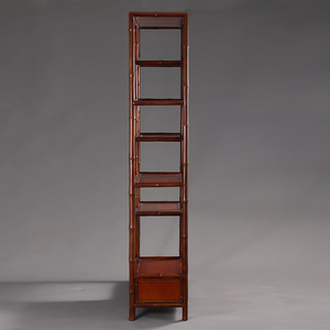 Chinese Retro Style Red Bamboo Display Shelf Big Size Tea Room Cabinet <b>Bookcase</b> <b>Solid</b> <b>Wood</b> Storage Unit - Product Image 4