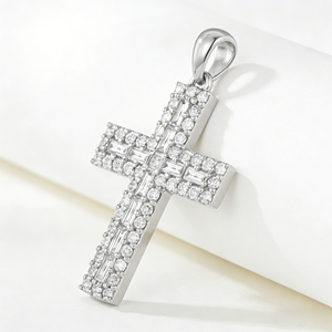 Collar Clásico de Compromiso con Colgante de Cruz y Diamante CVD Cultivado en Laboratorio, Chapado en Oro de 10K/14K/18K sobre Plata Personalizada, Cadena para Suéter, Regalo VS - Product Image 4