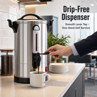 Urne à café en acier inoxydable 304, commerciale, 30 tasses, avec jauge de niveau et robinet à levier pour café