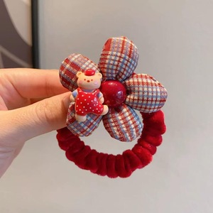 Best-selling new style red plaid flower hair <b>ring</b> children's autumn and winter head rope cute <b>cartoon</b> - Product Image 5