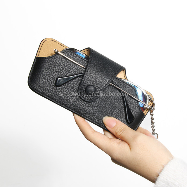 2026 New Product Slim Leather Spectacle case with Hanging Loop Genuine Leather Eyeglass Pouch with Lanyard