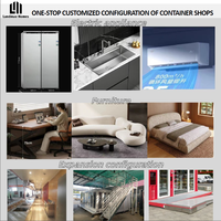 Magasin conteneur préfabriqué de luxe au design industriel, avec structure en acier, panneaux sandwich, coulissant, escamotable et pliable, et escalier et balcon Landmae