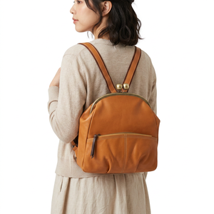 Vintage-Inspired Genuine Leather Clasp Frame <b>Backpack</b> with Medium Capacity Handmade in Japan All Seasons - Product Image 2