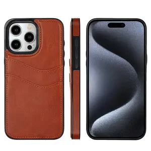 PU Leather Slide up Card Holder Phone Case for iPhone Case Full Cover with Card Slot Soft Cell Phone Case for iPhone 15 Pro Max