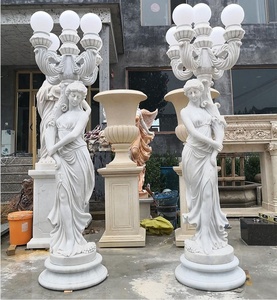 Statue de sculptures lumineuses en marbre grandeur nature pour femme avec lampe sur la tête - Product Image 5