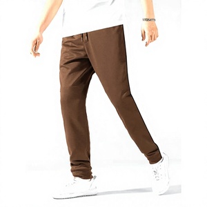 Pantalon décontracté marron pour homme, taille élastique, coupe droite, en toile de polyester mi-lourde, poches latérales, idéal pour l'hiver, léger et à séchage rapide - Product Image 3