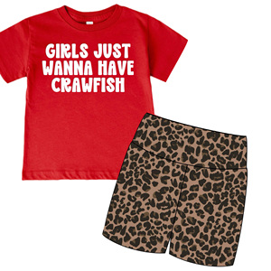 GSSO3506 Conjuntos de verano personalizados para niñas pequeñas con estampado de leopardo marrón, ropa infantil al por mayor, conjunto de ropa para niñas de manga corta. - Product Image 3