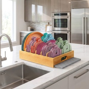 Égouttoir à vaisselle instantanément séchant en bambou avec tapis en <span class=keywords><strong>terre</strong></span> de diatomée, organisateur de couvercles à 6 compartiments pour rangement sanitaire de cuisine - Product Image 2