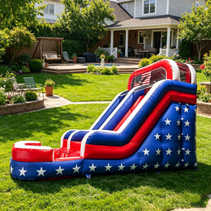 Toboggan aquatique gonflable patriotique de qualité commerciale, double piste, géant, à motifs <span class=keywords><strong>étoiles</strong></span> et rayures, pour événements du 4 juillet, en PVC conforme EN14960 - Product Image 4