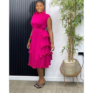 Robe Plissée Modeste en Mousseline de Soie Unie pour Femme <span class=keywords><strong>2025</strong></span>, Grande Taille, Décontractée avec Dentelle et Ourlet à Volants pour Église et Soirées - Product Image 3