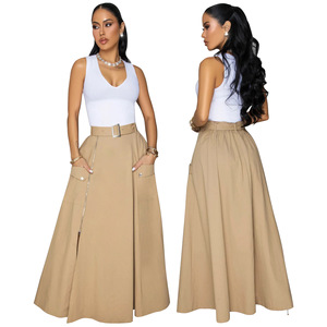 New European and American Fashion Solid Color Zipper <b>Split</b> <b>Skirt</b> with Belt, Casual and Comfortable <b>Long</b> <b>Skirt</b> - Product Image 4