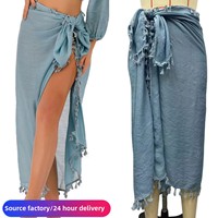 Toalla de playa multiusos Europea americana envuelve falda borla chal una pieza Bikinis ropa de playa Sarong con 10 colores sólidos