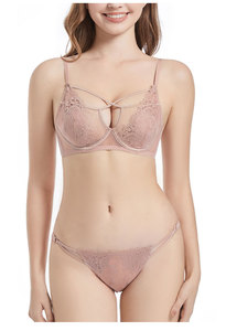 Ensemble de lingerie sexy en dentelle et résille, soutien-gorge push-up fin rembourré et culotte pour femme - Product Image 5