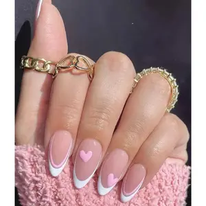 Temooi vente en gros 24 pièces ABS ongles amande mignon coeur faux ongles appuyez sur avec de la colle à ongles