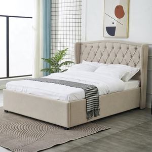 Lussuosa fabbrica di Honglin all'ingrosso colore Beige bottoni alata morbida testiera in velluto <span class=keywords><strong>tessuto</strong></span> imbottito doppio <span class=keywords><strong>letto</strong></span> - Product Image 1