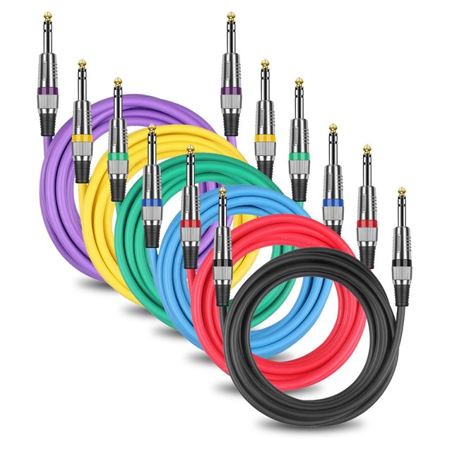 Factory OEM Logo 1/4 Inch Guitar Instrument Cord 6.35mm to 1/4 TRS Stereo Audio Cable Male to Male Jack for Amplifier Speaker