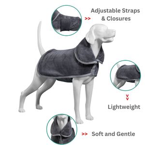 Double Layer Grey Microfiber <b>Dog</b> <b>Bathrobe</b> Super Soft & Absorbent Made in Turkey Ready to Ship - Product Image 4