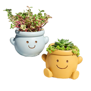 Ornement en résine de plante verte souriante de dessin animé mignon, matériau numérique émaillé, pot de fleurs charnu, cadeau créatif pour la maison, le jardin et le paysage - Product Image 1