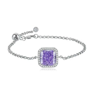 Fashion Jewelry Silver Plated Square Shape Diamond Chain Micro Inlaid Zircon Bracelet for Women - Product Image 1