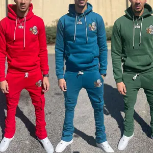 Nuevo diseño personalizado ropa de calle bordado apilado personalizado pantalones Cargo y conjuntos de Sudadera con capucha Flare Joggers chándales chándal para hombres