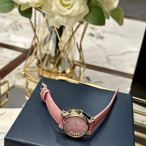 Reloj de Cuarzo para Mujer con Correa de Cuero Rosa, Esfera con Números Romanos, Elegante Reloj de Pulsera Casual para Mujer, Chopards - Product Image 5