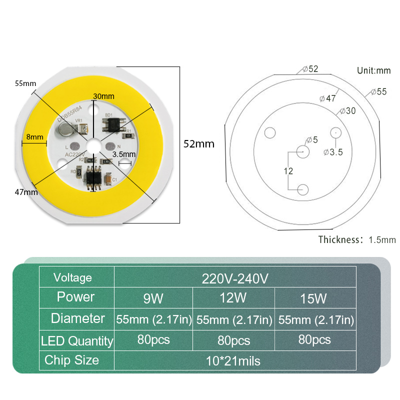 15w 220v Ac Cob Led Raw Material Driverless Led Chip For E27 A60 A70 A80