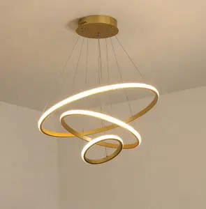 Lustre decorativo de sala de estar, lustre moderno de ouro, círculo, linha redonda, pingente de luz para hotel