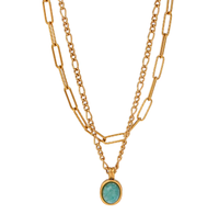 Collier pendentif en pierre précieuse Turquoise bleu ciel lien en acier inoxydable or plaqué forme fantaisie concepteur mariage saint valentin