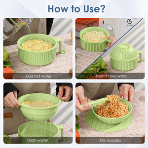 Juego de Tazones para Sopa Personalizados, Recipiente para Alimentos de Paja de Trigo Apto para Microondas, Tazón para Ramen Instantáneo con Tapete de Silicona, Cuchara y Palillos - Product Image 4