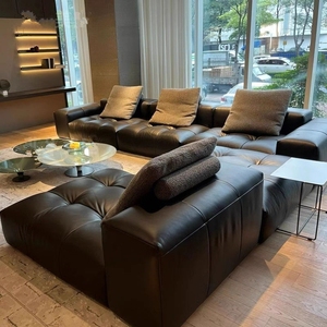 Minimaluxe-Stil Schwarze <span class=keywords><strong>L</strong></span>-förmige Sofas Luxus Wohnzimmer-<span class=keywords><strong>Sofa</strong></span> Italienisches Ledersofa für Zuhause Leder-Relaxsofa-Set - Product Image 2