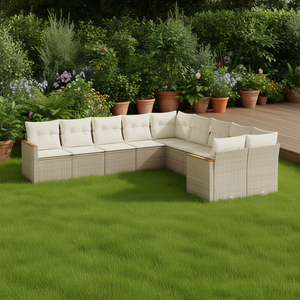 Set di divani da giardino beige con rattan PE resistente ai raggi UV e cuscini in schiuma ad alta densità, design contemporaneo - Product Image 2