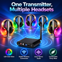 Headphone Silent Disco LED Menyala, Nirkabel, Over Ear, Stereo, Headset Pesta DJ