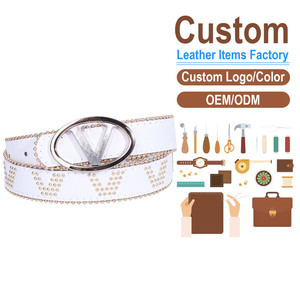 Cinturón de Cuero Blanco Personalizado con Hebilla en Forma de V y Decoración de Diamantes de Imitación, Estilo Casual, Fabricación OEM/ODM - Product Image 1