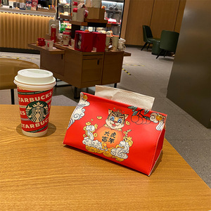 กล่องกระดาษทิชชูหนังลายเสือมงคลปีเสือสีแดงตกแต่งโต๊ะทำงานลายการ์ตูนเสือสำหรับใช้ในบ้านสำนักงานในรถยนต์ - Product Image 4