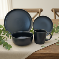 Service de table en grès de luxe Guangda Premium |   Assiettes et tasses en céramique noire émaillée |   Compatible four/micro-ondes/lave-vaisselle |   Salle à manger moderne