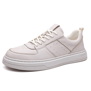 Men's White <b>Sneakers</b> Top Grain Cowhide <b>Leather</b> Low Heel Breathable Office Casual Wear - Product Image 5