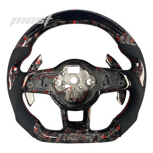 Volant en fibre de carbone forgé sur mesure pour Volkswagen MK7 <span class=keywords><strong>GTI</strong></span> R <span class=keywords><strong>Golf</strong></span> Tiguan Scirocco, design flocon <span class=keywords><strong>rouge</strong></span> avec microfibre noire - Product Image 1