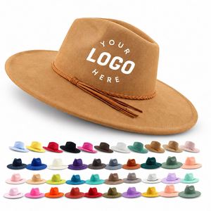 Sombrero Fedora de Ala Ancha Personalizado para Mujer, Sombrero Estilo Ranchero de Gamuza Sintética, Sombrero Boho Occidental de Moda con Logotipo - Product Image 1
