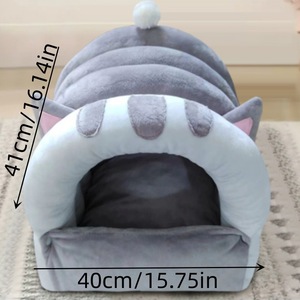 Cama para gatos de dibujos animados, gris, suave, completamente cerrada, con cubierta para gatos, manta cálida de invierno para mascotas. - Product Image 2