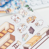 Autocollants transparents Scène Maison Hexagonale, Décorations Miniatures pour Chambre à Coucher (Fruits, Ours, Chats, Animaux, Meubles), Autocollants Transparents pour Journal DIY