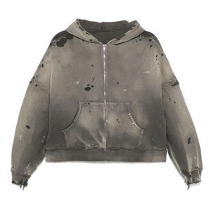 Benutzer definierte Distressed Acid Washed Heavyweight <span class=keywords><strong>Hoodie</strong></span> Zip Up <span class=keywords><strong>Hoodie</strong></span> für Männer Zipup Acid Washed <span class=keywords><strong>Hoodie</strong></span> - Product Image 1