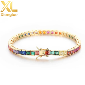 Hip Hop <b>Copper</b> <b>Bangle</b> 4mm Color Tennis Chain Micro-inlaid Square Zircon Claw Setting Unisex Hipster Jewelry Tanjing Fashion - Product Image 6