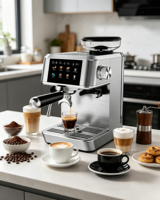 Cafetera Eléctrica Espresso Anbo de Acero Inoxidable con Molinillo Integrado, Automática, 20 Bares de Presión, para Uso Doméstico