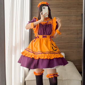 Halloween Maid Costume Women Orange Purple Embroidered Dress Anime Cosplay Role Play Fall 2023 - Product Image 2