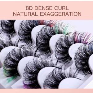 Pinky leem Meilleures ventes de faux cils Cils synthétiques 25mm Faux cils en vison 5d 3D Couleur Soie 7 paires Fournisseur de cils en bande - Product Image 6
